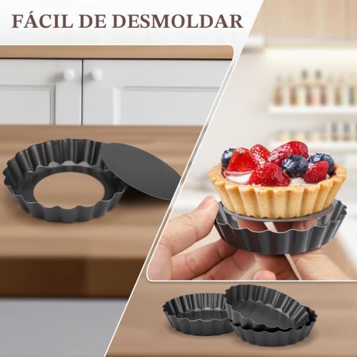 Miniatura 3 de Teokantz 6 Piezas Ø 10 Cm Molde Quiche, 10 2 Cm Molde Tarta Redondo Desmontable, Mini Moldes Reposteria Para Mini Tarta Quiche Cake