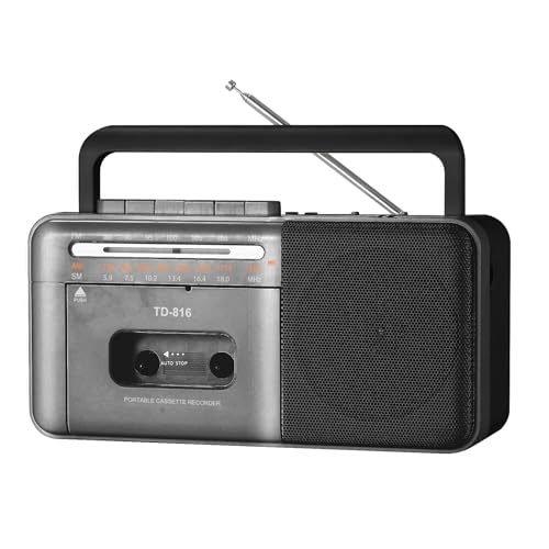 FIOLEES Cassette Tape Player Boombox with Bluetooth, Portable AM FM SW Radio Cassette Recorder, 8W Speaker and Earphone Jack,Support USB/TF Card, D Batteries or AC Plug in Power