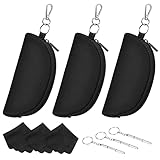 MoKo Brillenetui, 3 Stück Sonnenbrillen Etui mit Reißverschluss & Brillenputztuch für Damen Herren Mädchen, Tragbarer Brillenorganizer für Brillen Lesebrille Schwimmbrille Blaulichtbrille - Schwarz
