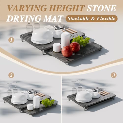 VERIFOST 2025 2PCs Large Drying Stone for Kitchen Counter, Stone Drying Mat for Kitchen Counter, Quick Drying Matt Kitchen Counter, Diatomaceous Earth Dish Mat with Non-slip Feet Midnight Gray by VERIFOST - Image 3