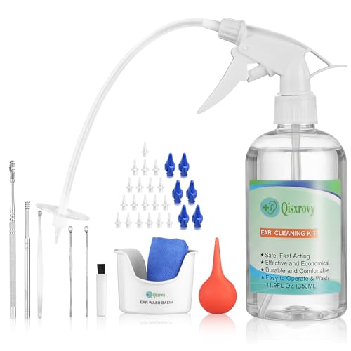 Image of QISXROVY Ear Wax Removal Tool, Ear Cleaning Kits Safe Ear Irrigation Kit Ear Flush Kit for Adults Kid, Ear Wax Washer Device Easy to Operate, Includes Basin, Syringe, 5 Disposable Tips,Transparent