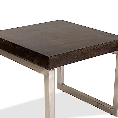 Image of Kinsley Solid Wood End Table | Premium Side Table for Home & Kitchen | Dark Walnut Finish | Solid Mango Wood | Chrome Metal Legs Ideal for Home Decor
