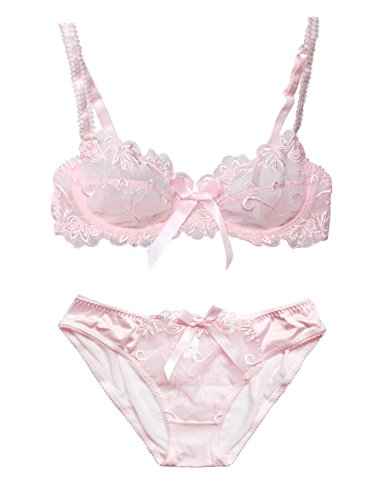 Nanier Soft BH Set Für Damen Sexy Transparente Mit Stickerei Rosa 70C