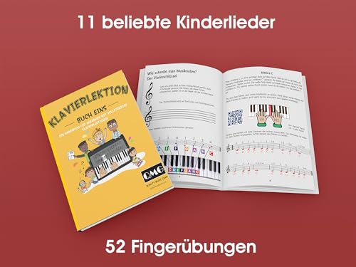 QMG Farbige Klavier- und Keyboard-Aufkleber und vollständige Klavierlektionen mit farbigen Noten und Leitfaden für Kinder und Anfänger Durchsichtig