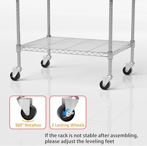 Image of Garage Shelving with Wheels, 5 Tier Shelving Unit and Adjustable Feet, 865 lb High Capacity Rolling Storage Shelf for Kitchen, Office, Dining Room, Garage(23.6 inchx 17.7 inchx 72 inch), Chrome