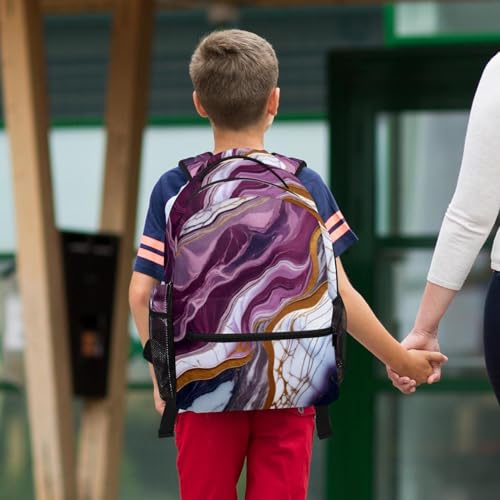 Cartable marbre violet ensemble 2 pièces avec trousse pour la rentrée scolaire des filles et ados