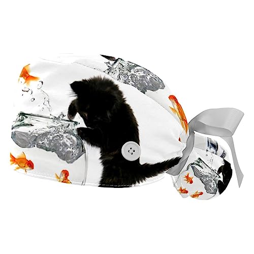 Calot de Travail Chat et Poisson Rouge Anti Transpiration Réglable