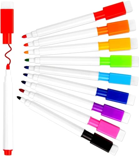 SULOLI Rotuladores Pizarra Blanca Magnetica,18 Piezas Rotuladores Pizarra Blanca con Borrador,Rotuadores Magnèticos de Borrado en Seco para Hogar，Escuela u Oficina（9 Colores）