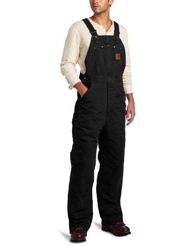 Carhartt Men's Quilt Lined Sandstone Bib Overalls,Black,32 x 34