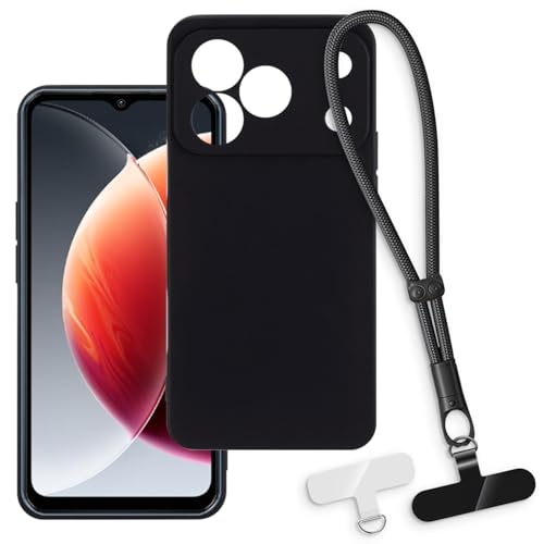 OAGELIM 2-in-1�ی�P�[�X�ƃ��X�g�X�g���b�v Blackview Wave 7C �Ƃ̌݊������� ���O���\�ȃ��j���[�h�t���d�b�J�o�[�A����~�ߕ����h�~�O���b�v�n���h�� (�u���b�N + �u���b�N)