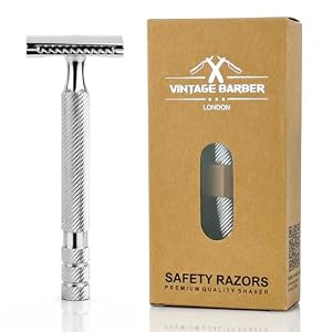 Double Edge Safety Razor with Stainless Steel Handle, Single Blade Razor for Wet Shaving, Mens Reusable Safety Razors by VINTAGE BARBER LONDON