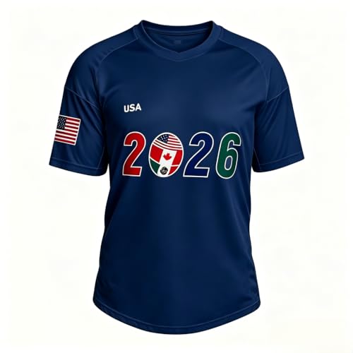 TOMITANY Soccer Jerseys Shirts for Men and Women Quick Dry Athletic Tops American Flag USA Team Fans Shirts Navy Blue L