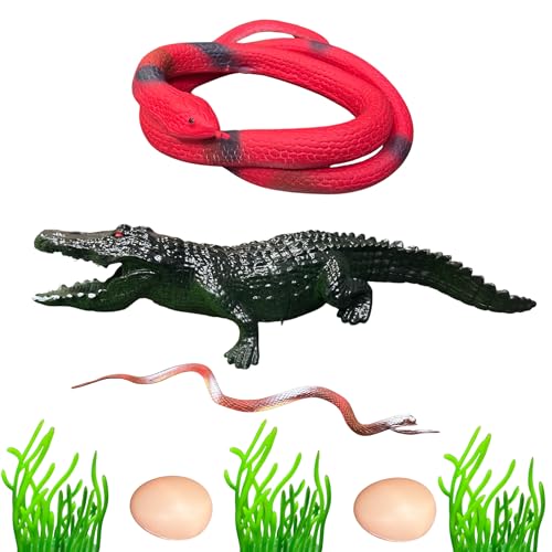 Image of ZESTHOME Crocodile & Snake Toy Set for Kids - Big Crocodile with Sound, Large & Baby Snake with Eggs | Non-Toxic PVC Jungle Animal Toys for Learning, Pretend Play & Gift (Age 3+)