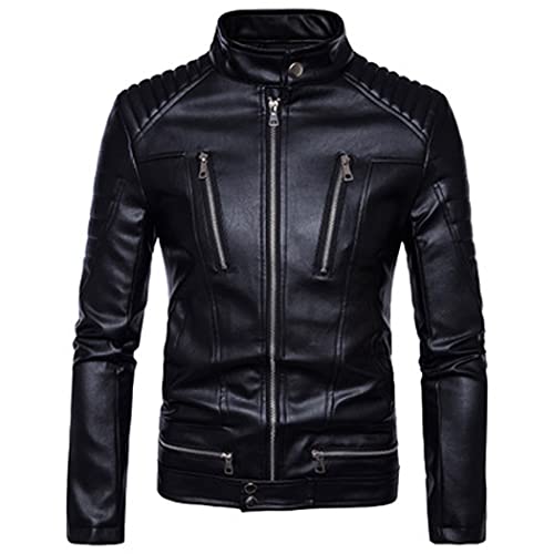 Veste de moto en cuir PU noir pour homme de taille L protectrice et imperméable