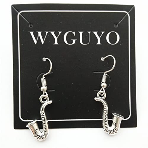 WYGUYO Saxophone Earrings, Music Charm Jewelry, Tiny Musical Instrument Earrings, Sax Pendant