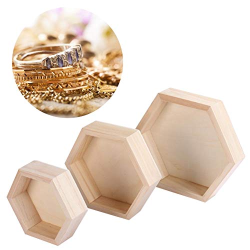 heresell - Juego de 3 expositores de Madera Natural para Joyas de colección, con Forma de hexágono para Collares
