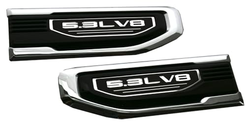 Image of Pair New 5.3L V8 Vent Emblems Kit 3D Driver Passenger Side Badge Compatible with 2019-2026 GMC Sierra GM 85160715 86532094 (5.3L V8-Chrome)