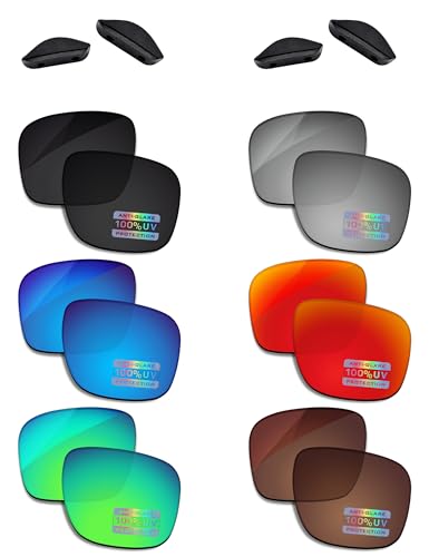 Image of Bowyer 6 Pairs POLARIZED Replacement Lenses & Nosepads for Oakley Drop Point OO9367 Sunglasses - Black + Titanium Mirror + Surf Blue Mirror + Fire Red Mirror + Jade Green Mirror + Brown