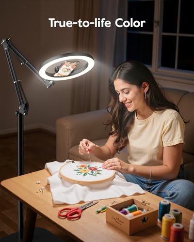 Image of Ring Light with Stand & Lockable Wheels, Ring Light Tripod for iPhone with Phone Holder for Video Recording, Overhead Phone Mount, 30 Lighting Combinations, Perfect for Crafts /Live Streaming /Tutorials