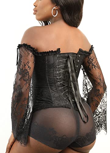 SZIVYSHI Women's Overbust Lace up Back Corset with Shoulder Sleeve and Long Skirt , Black -S(Waist:62cm) steampunk buy now online SZIVYSHI Women's Overbust Lace up Back Corset with Shoulder Sleeve and Long Skirt , Black -S(Waist:62cm) steampunk buy now online