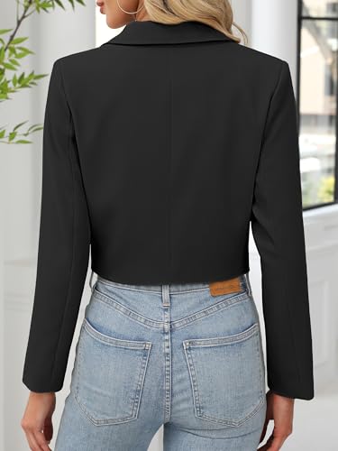 ELLEVEN Women’s Cropped Blazer Business Casual Open Front Long Sleeve One Button Jacket3