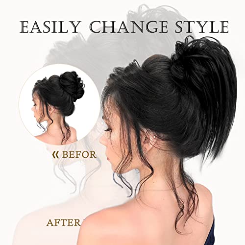 Chrshn 2Pcs Messy Bun Hair Piece Tousled Updo Hair Buns Hair Piece Claw Clip On Hair Pieces For Women Chignon Hair Bun Extensions Messy Hair Bun Scrunchies For Women(Natural Black) #TOP2