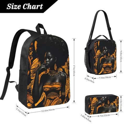 African retro print Backpack Bookbag for Daily Use,3 Pcs Backpack Set with Lunch Box and Pencil Case4