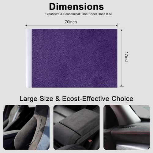 Image of Premium Purple Suede Fabric Wrap - 17x70 inch Suede Wrap for Car Interior - Self-Adhesive Microfiber and Synthetic Leather, Stretchable Interior Film for Car and Home Decor