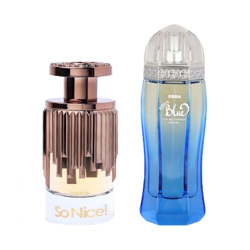 Image of Ossa So Nice Eau De Parfum 100ml For Women With Musky Notes and Aqua Blue Eau De Parfum 100ml For Men With Citrusy Notes | Long lasting Fragrance Perfume Combo (Pack of 2)