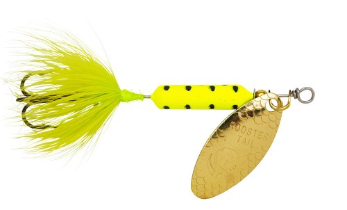 Yakima Bait Wordens 206-CHDA Rooster Tail in-Line Spinner, 2", 1/16 oz, Chartreuse Dalmatian