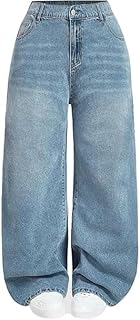 Vaimti Women's High-Waisted Wide Leg Jeans, Light Blue Denim, Relaxed Fit