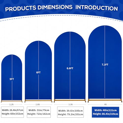 Image of SoarDream 7.2FT Wedding Arch Cover Navy Blue Spandex Fitted Wedding Arch Stand Covers Fitted for Backdrop Stand Arch Cover Stretchy Backdrop for Birthday Birthday Party Balloon Decor