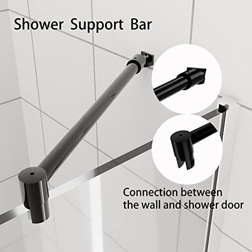 Shower Door Glass Support Bar,180 Degrees Wall-To-Glass Support Arm For 5/16" To 1/2" Thick Glass,14.2'' Shower Screen Support Telescopic Bar,For Fixed Frameless Shower Glass Panel,Black #TOP2