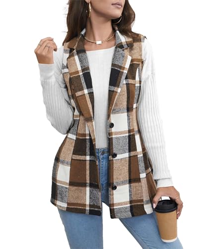 SEMATOMALA Women's Plaid Vest Christmas Cardigan Winter Fall Flannel Vest Sleeveless Blazer Jacket Long Shacket Vest