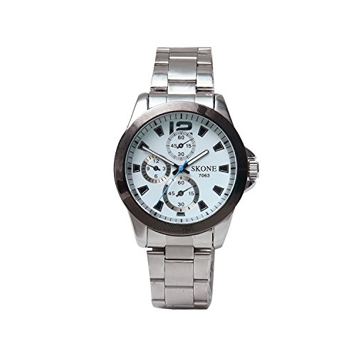 Image of Skone 7063-man-2 Analog White Dial Stainless Steel Strap Wrist Watch / Casual Watch - For Men's