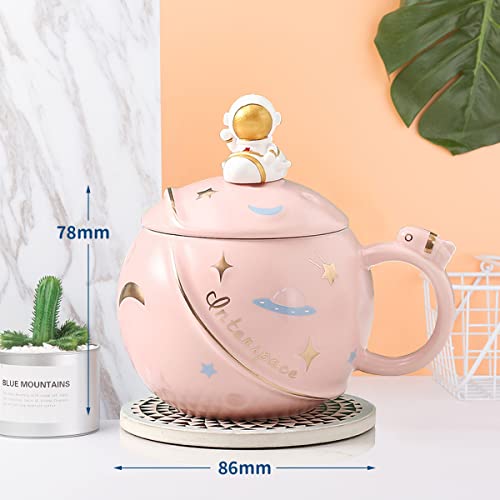Funny Gift Mugs for Woman 450ml/15oz Cute Astronaut Mug with Lid and Spoon, Kawaii Cup Novelty Mug for Coffee Tea and Milk - Image 2