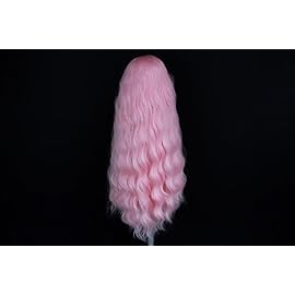 WXHWCX Pink Synthetic Lace Front Wigs Free Part Loose Wave Heat Resistant Natural Hairline Fiber Hair Glueless Lace Wigs for Women Cosplay Daily Party Wig