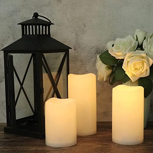 Eldnacele Flameless Flickering Waterproof Candles All Weather Battery Operated LED Candles with Remote Control and Timer Heat Reistant Candles for Outdoor & Indoor Decoration Set of 3