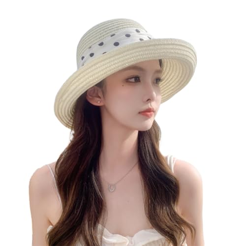 Sombrero Fedora de Paja para Mujer con Cinta y Lunares