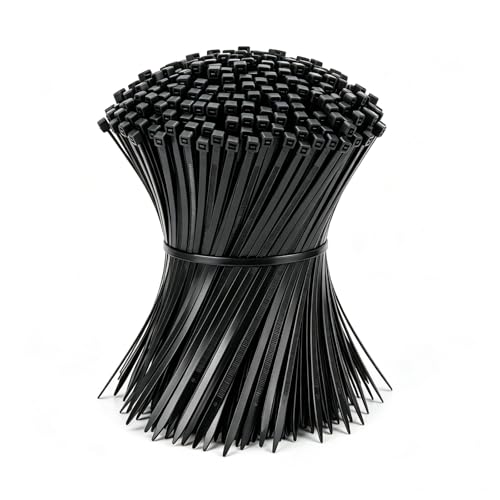 Image of WAISHAT 100 Pack Black Cable Ties, 200mm x 4.8mm, 8" Premium Nylon Zip Ties, Multi-Purpose Plastic Tie Wraps, Self-Locking for Home, Garden, Office & DIY