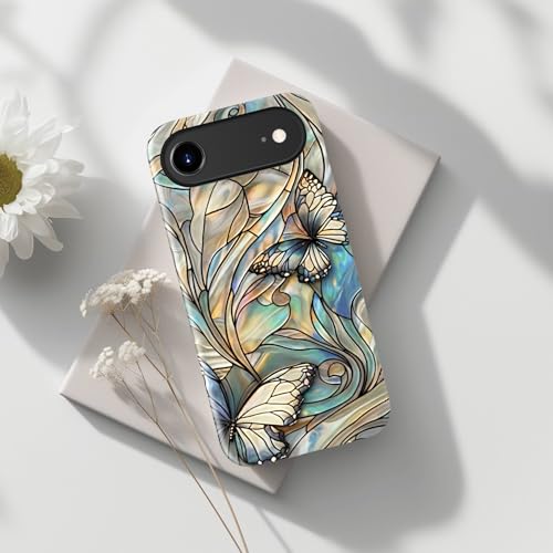 Image of Goodon for iPhone Air Case Cute - Wireless Charging Compatible - Dual-Layer Hard Shell + Silicone Cover - Protective Phone Case with Trendy Designs for Women - Butterflies Blue Gold