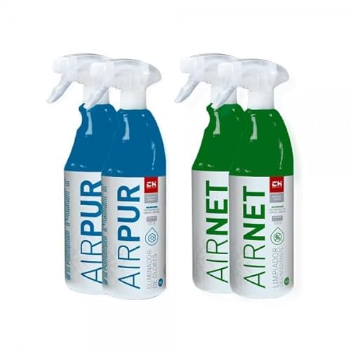 Bilake Pack 2 AIRNET + 2 AIRPUR pulverizadores Limpiador y Elimina olores Aire Acondicionado 750 ml