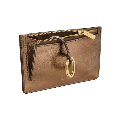 Image of Fossil Women's Logan RFID-Blocking Leather Zip Around Card Case Wallet with Keychain