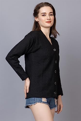 Image of Wear lusso Women Sweater for Winter Woolen Acrylic Full Sleeves V Neck Stylish Design Cardigan Girls /Ladies