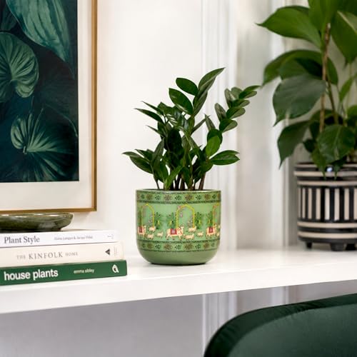 Image of Urban Plant Green Mahal 3D Handcrafted Terracotta Planter | Hand Painted Indian Art | Indoor Clay Pot for Living Room | Artisan Decorative Flower Pot | Drainage Hole | 4.5 Inch