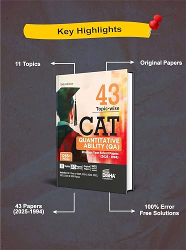 Image of Disha 43 Topic-wise CAT Quantitative Ability (QA) Previous Year Solved Papers (2025 - 1994) 19th edition | Previous Year Questions PYQs for CAT 2026