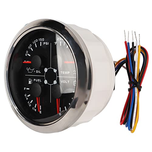 Tbest Wielofunkcyjny manometr 4 w 1 85 mm, temperatura wody, ciśnienie oleju, poziom paliwa, woltomierz do samochodu, kampera, łodzi, motocykla, stali nierdzewnej, szkła (czarny °F/PSI)