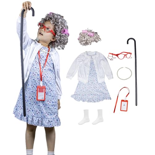 Disfraz de vieja para niña de 3-4 años set vestido y abrigo miniatura 1