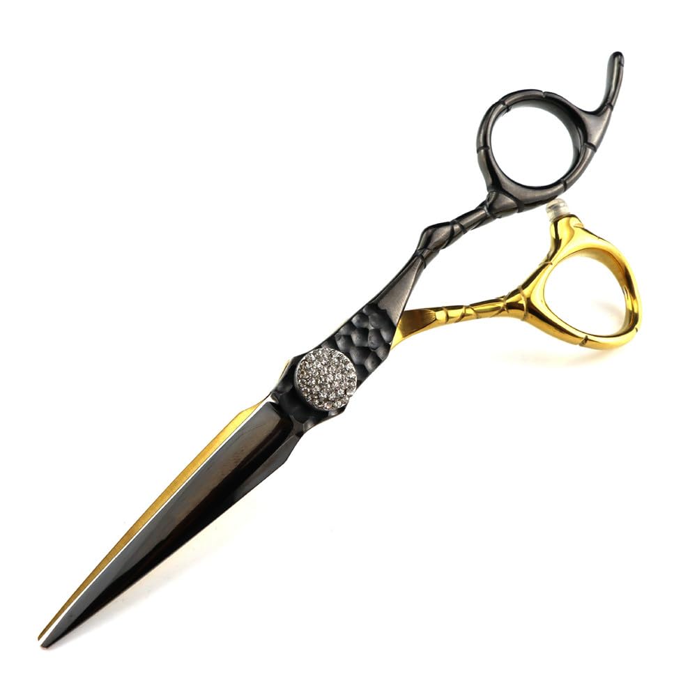 Hair Cutting Scissors, 6 inch Professional Japan 440c Steel Scissor Gem Gold Hair Scissors Haircut Thinning Barber Makas Cutting Shears Hairdresser Scissors (Cutting Scissor)