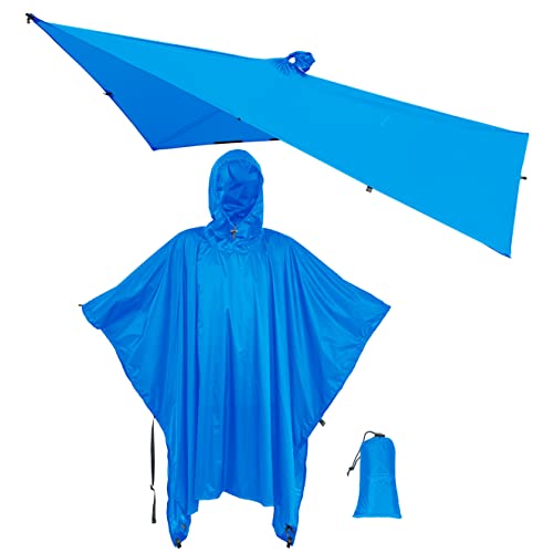 onewind Hooded Rain Poncho for Men and Women Versatile Survival Shelter Camping Gear Rain Coat Jacket Waterproof Breathable lightweight reusable, and packable for Backpacking and Cycling, Blue